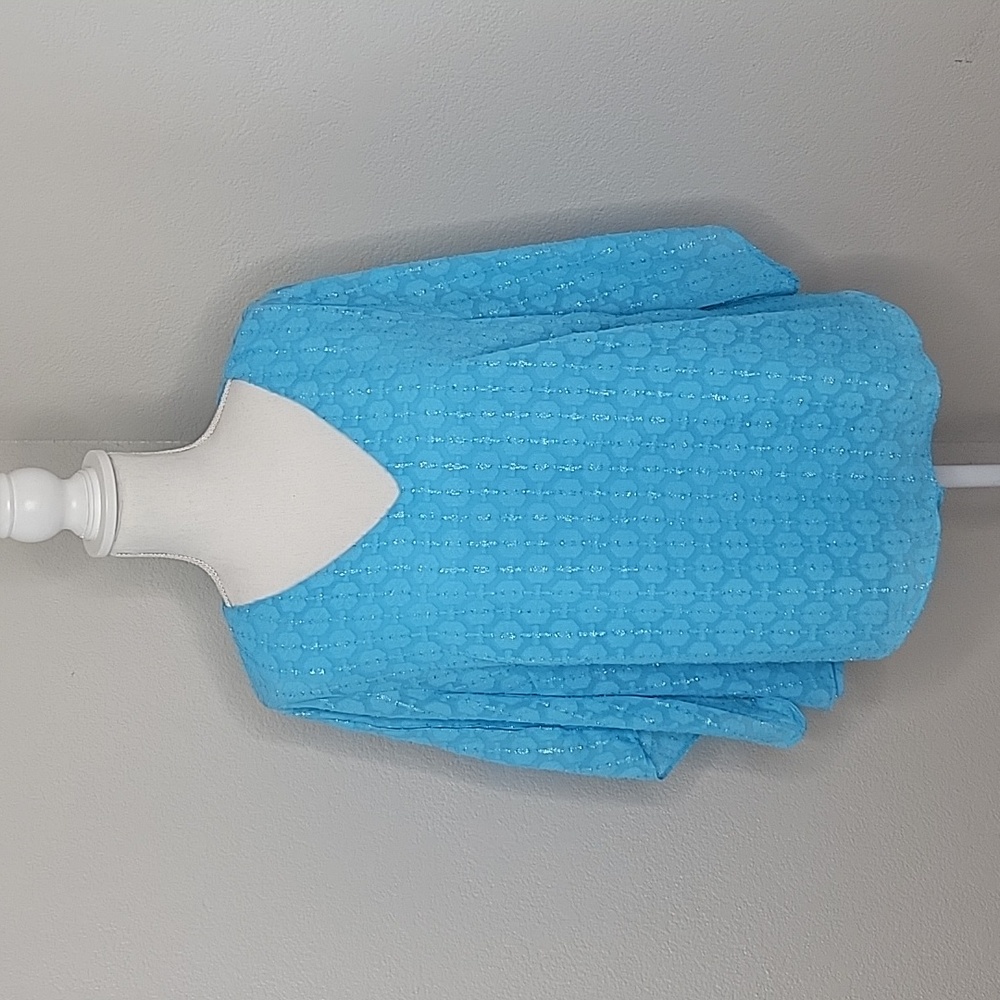 JM Collection Island Breeze V Neck Blouse Seafoam Blue